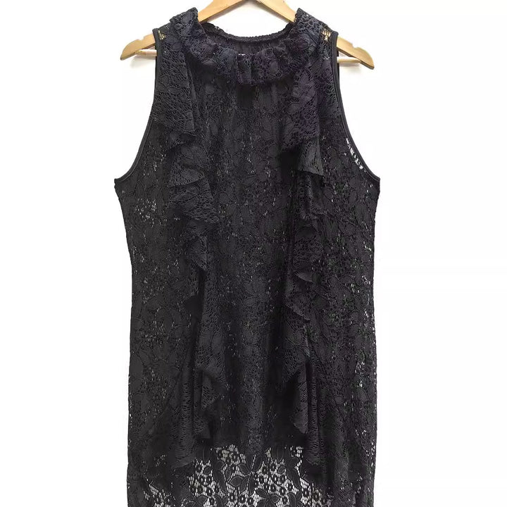Damen elegantes Spitzenkleid mit Rüschendetails Drune