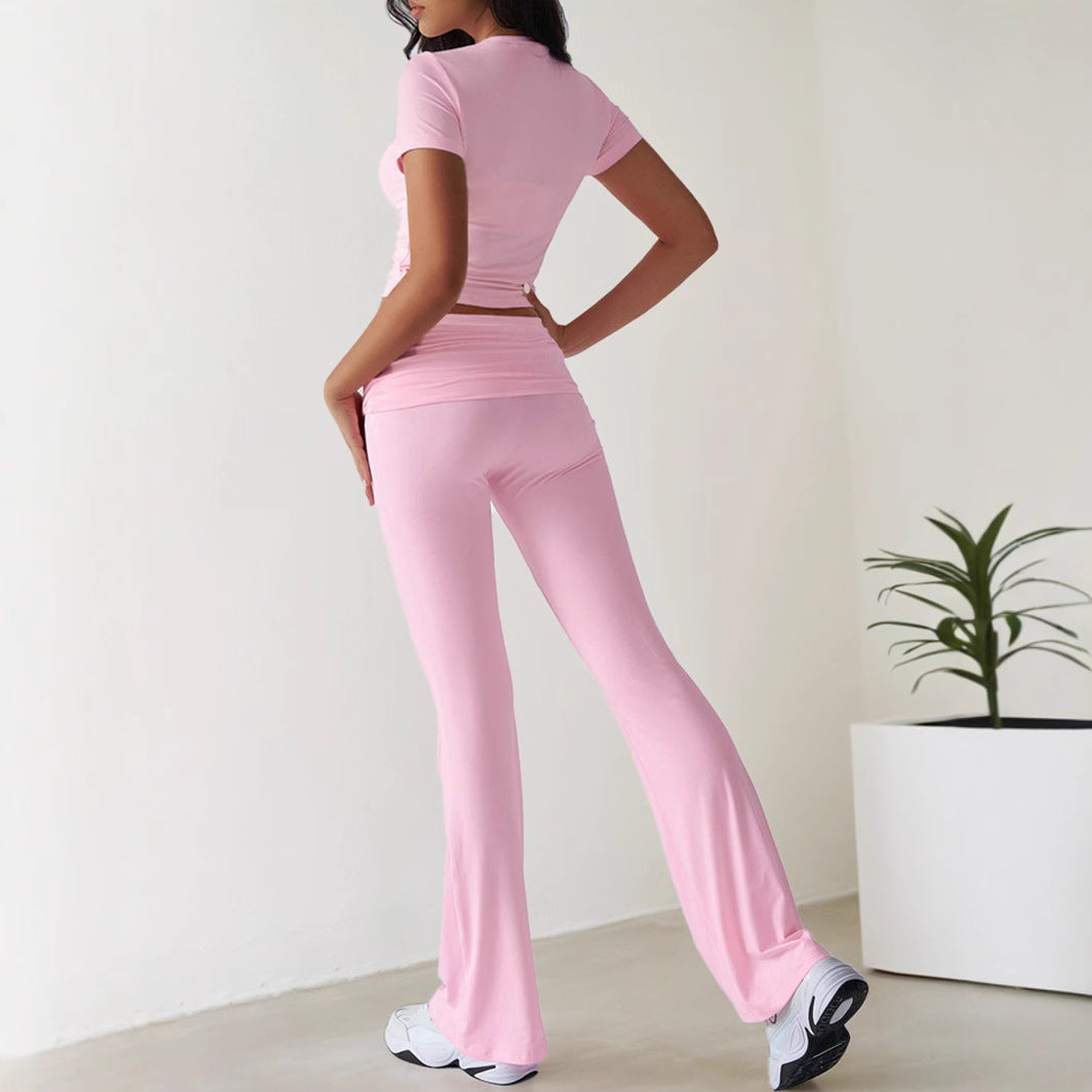 Damen Sportliches Set mit figurbetontem Oberteil und flared Leggings Drune