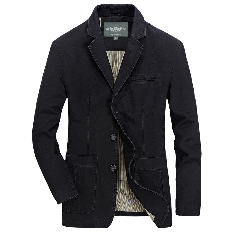 Herren Casual-Canvas-Sakko im Worker-Blouson-Stil mit Hemdkragen und aufgesetzten Taschen Drune