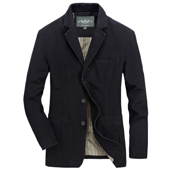 Herren Casual-Canvas-Sakko im Worker-Blouson-Stil mit Hemdkragen und aufgesetzten Taschen Drune