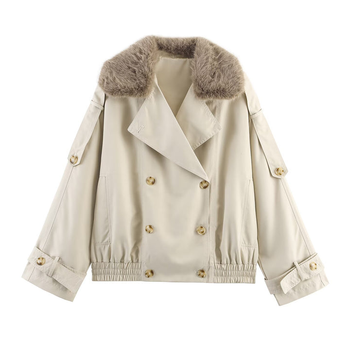 Damen modische Trenchjacke mit kleinem Kragen und doppelter Knopfleiste Drune