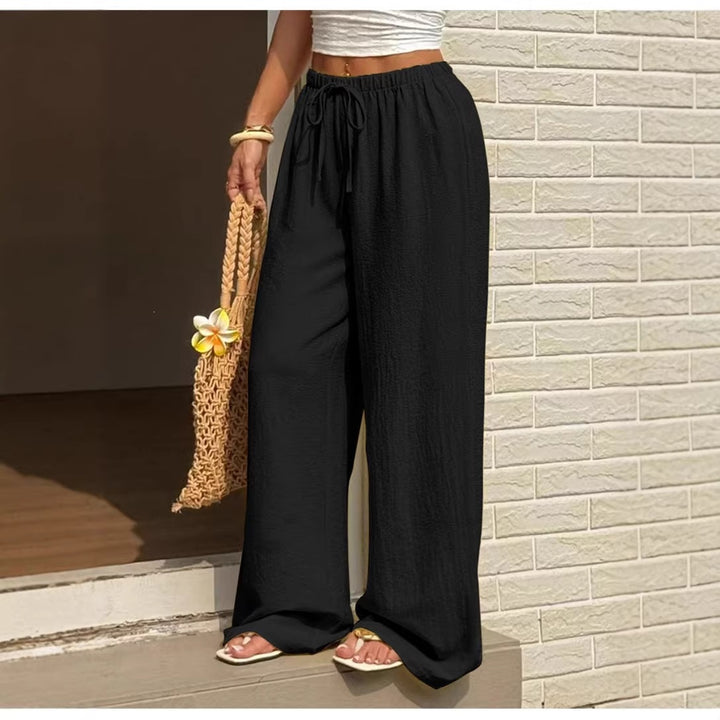 Damen Leichte Leinenhose mit weitem Bein und Kordelzug Drune