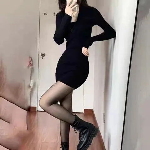 Damen figurbetontes Minikleid mit modernem Reißverschluss und Rippstruktur Drune