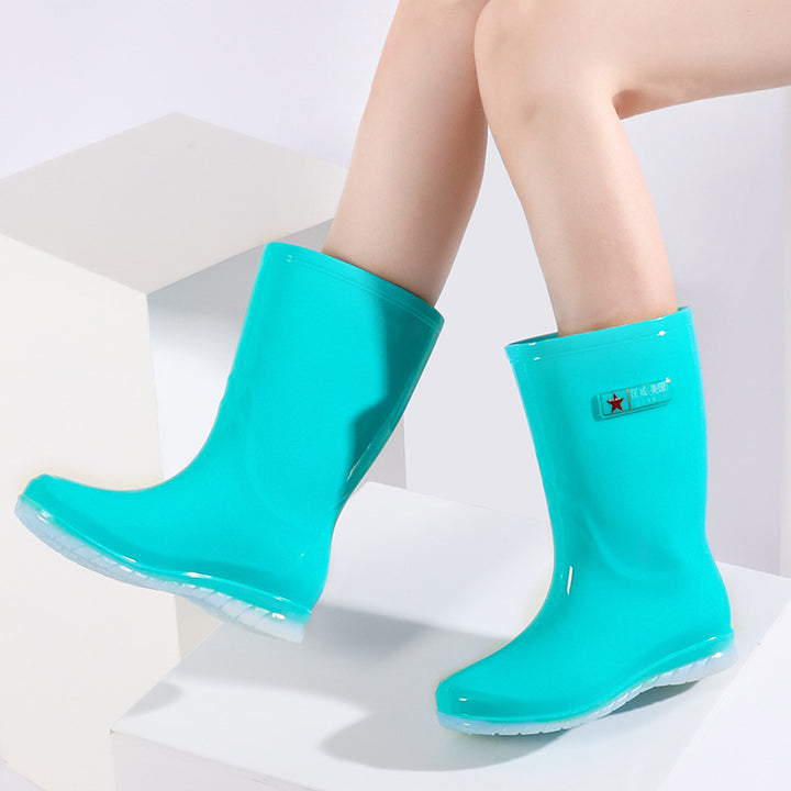 Damen Mittelhohe wasserdichte Gummistiefelette mit glänzender PVC‑Optik und rutschfester Sohle Drune