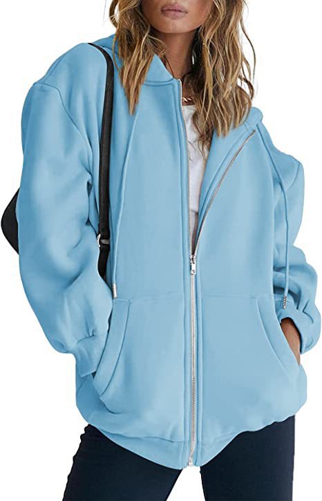 Damen nan oversized Kapuzenjacke mit durchgehendem Reißverschluss Kängurutaschen und weichem Sweatmaterial Drune