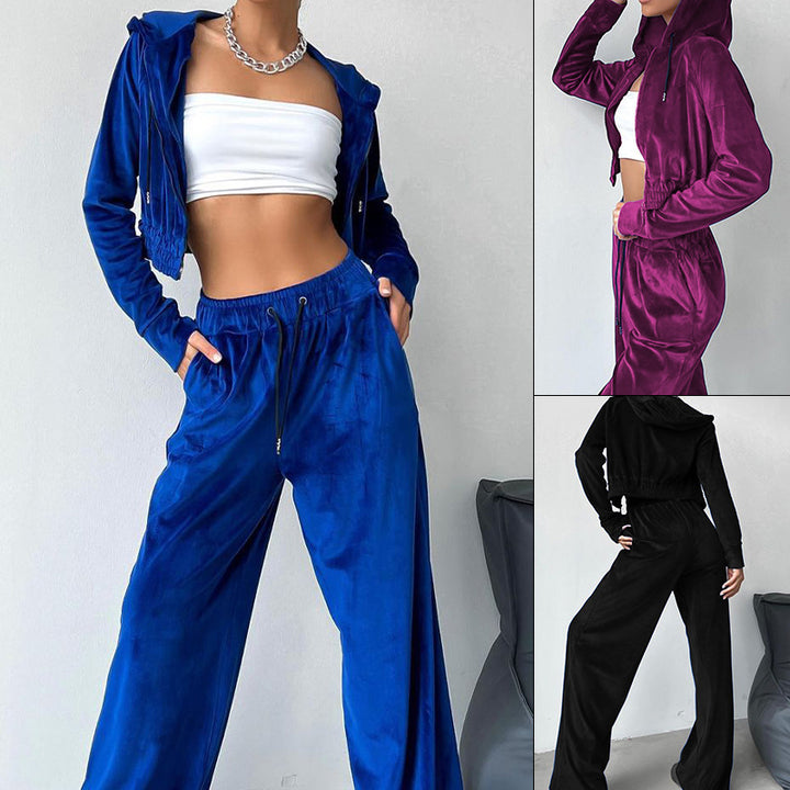 Damen Sportliches Freizeit-Set mit lässiger Kapuzenjacke und weit geschnittenen Hosen Drune