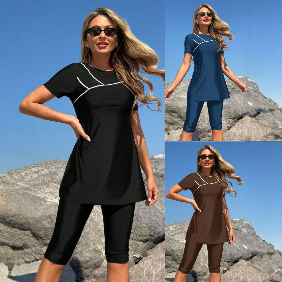 Damen Sportliches Badeset mit kurzem Oberteil und Leggings Drune