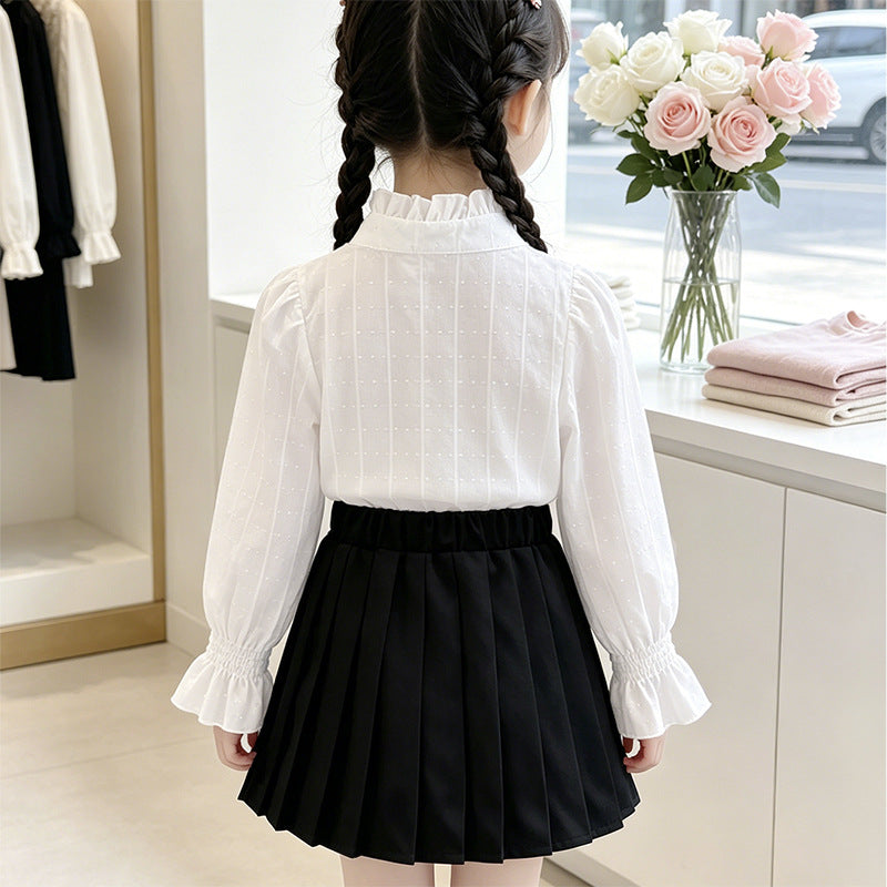 Mädchen elegante Bluse mit Rüschendetails und Spitzenbesatz Drune