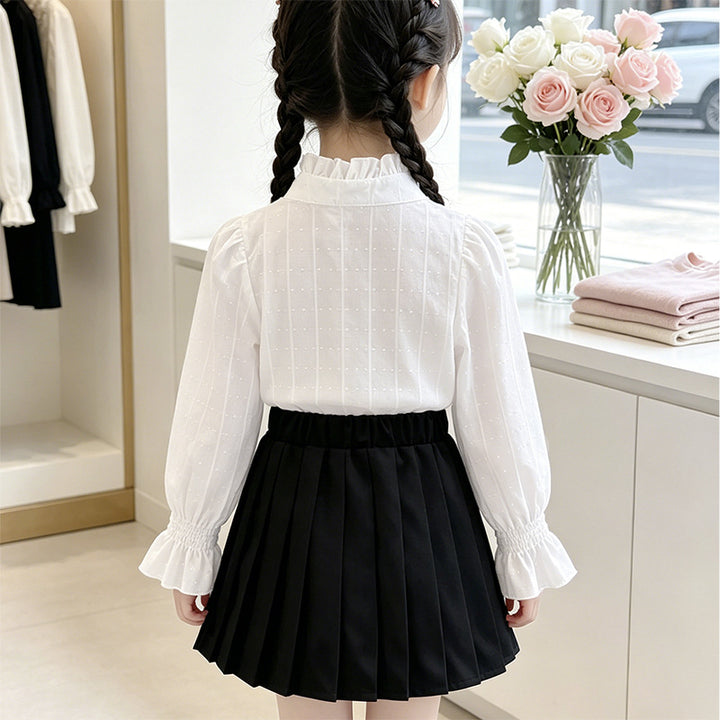 Mädchen elegante Bluse mit Rüschendetails und Spitzenbesatz Drune