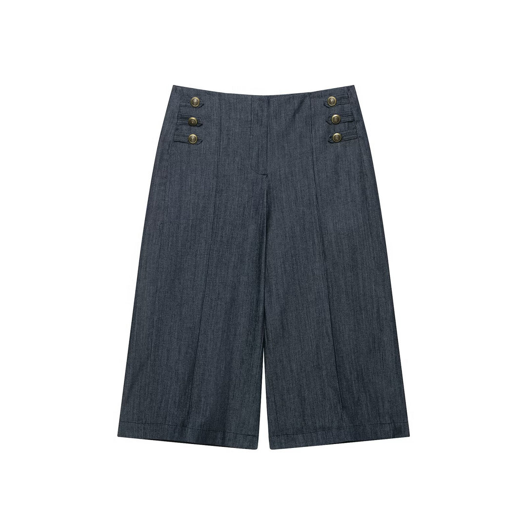 Damen Boleroartige Kurzjacke im Vintage-Denim‑Stil mit Spitzenpasse und Messingknöpfen Drune