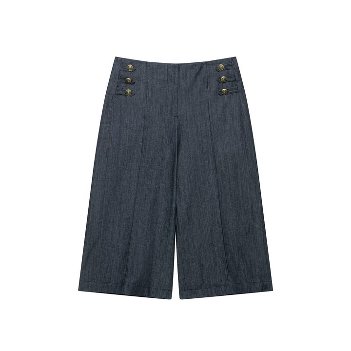 Damen Boleroartige Kurzjacke im Vintage-Denim‑Stil mit Spitzenpasse und Messingknöpfen Drune