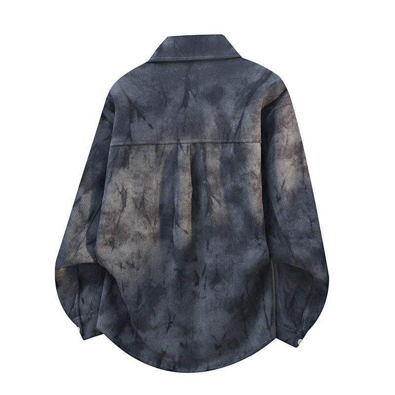 Herren oversized Cord-Workshirt im Batik-Look mit Druckknopfleiste Drune
