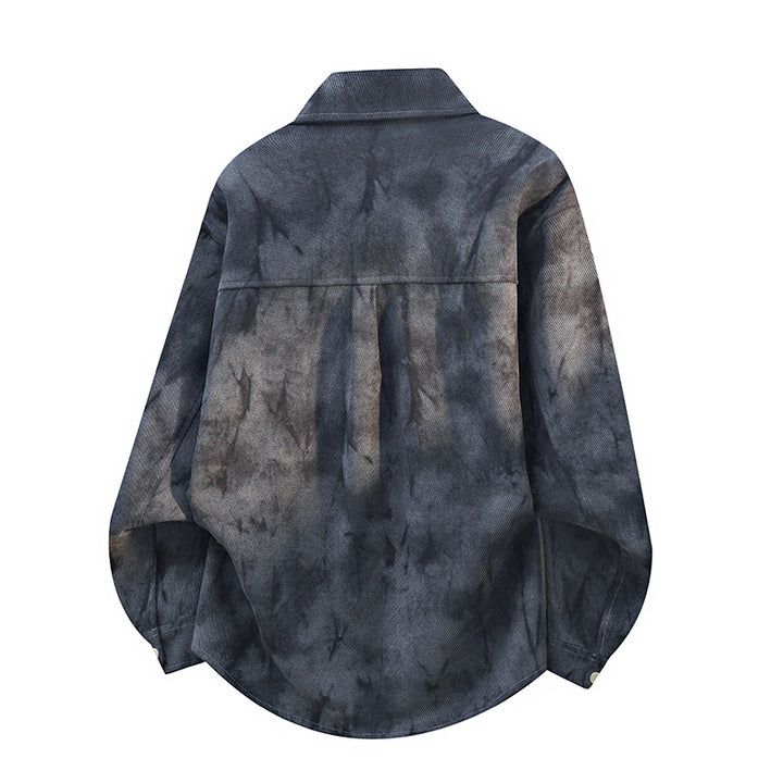 Herren oversized Cord-Workshirt im Batik-Look mit Druckknopfleiste Drune