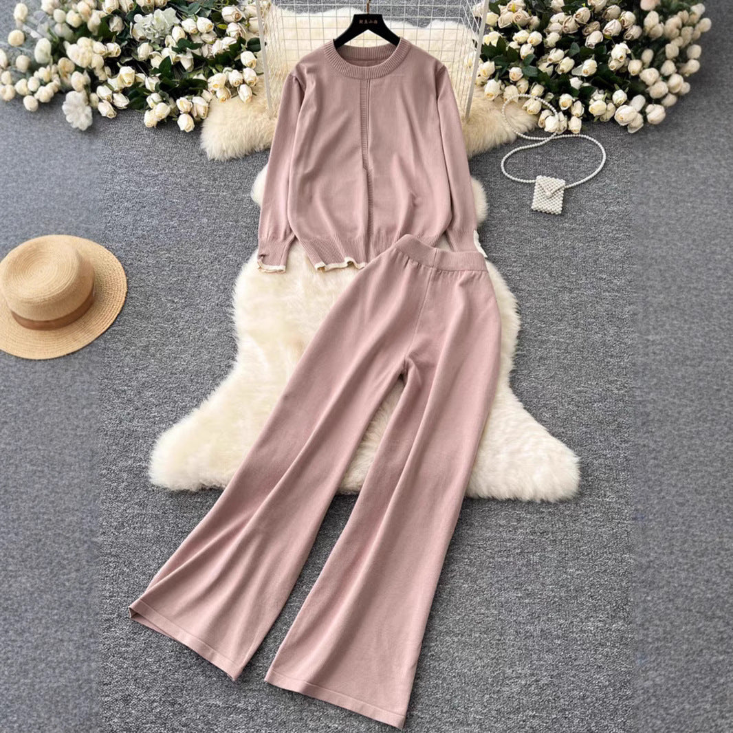 Damen modisches und bequemes Strick-Loungewear-Set mit weitem Bein Drune