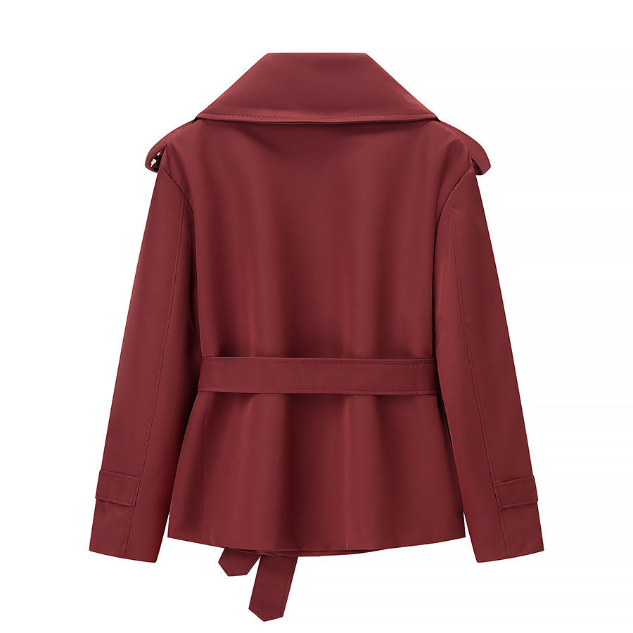 Damen nan verkürzte zweireihige Trenchjacke mit Bindegürtel Schulterklappen und Manschettenriegel Drune