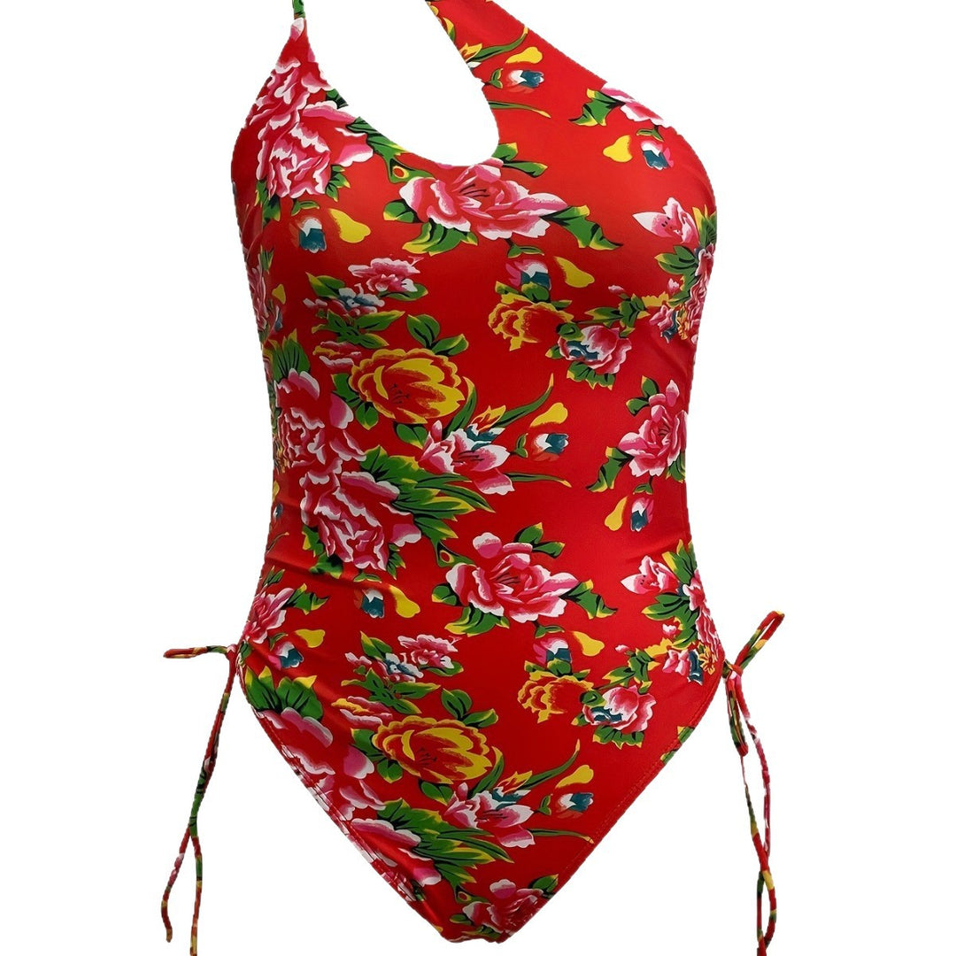 Damen Einseitiger Badeanzug mit floralem Design Drune