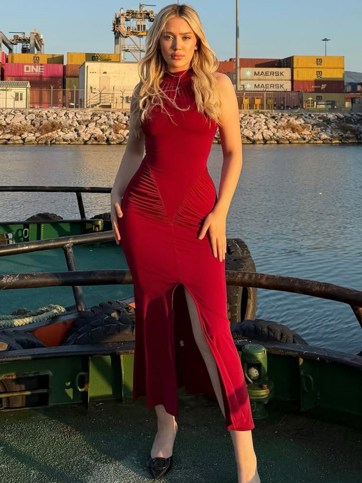 Damen Elegantes Wickelkleid mit hohem Schlitz und detailverliebt gerafftem Design Drune