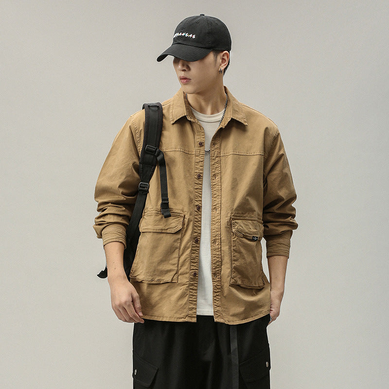 Herren Overshirt‑Fieldjacke im Utility‑Canvas mit großen Klapptaschen und Hemdkragen Drune
