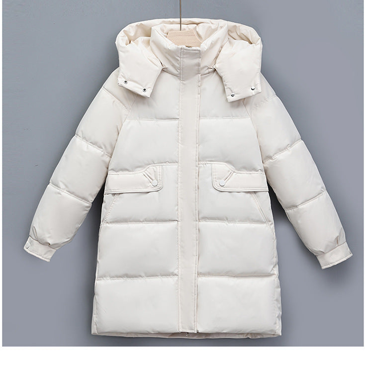Damen nan langer thermogepolsterter Parka mit abnehmbarer Kapuze, verdecktem Reißverschluss und Klappentaschen Drune