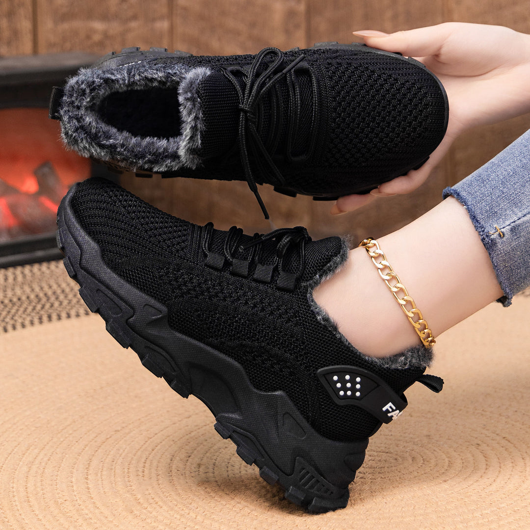 Damen nan gestrickter Winter-Chunky-Sneaker mit kuscheligem Kunstfellfutter und profilierter Dämpfsohle Drune