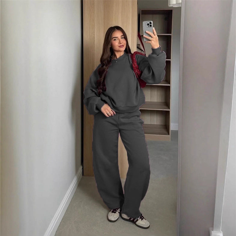 Damen Cropped-Sweatshirt mit hohem Rundhalsausschnitt und elastischer Tunnelzug Wide-Leg Jogginghose Set Drune