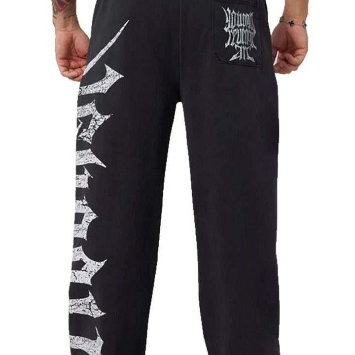 Herren nan weite Sweathose aus angerautem Fleece mit seitlichem Vintage-Print und Kordelbund Drune