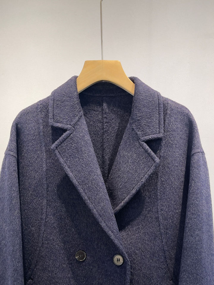 Damen maßgeschneiderter Fleece Doppelreiher Mantel Drune