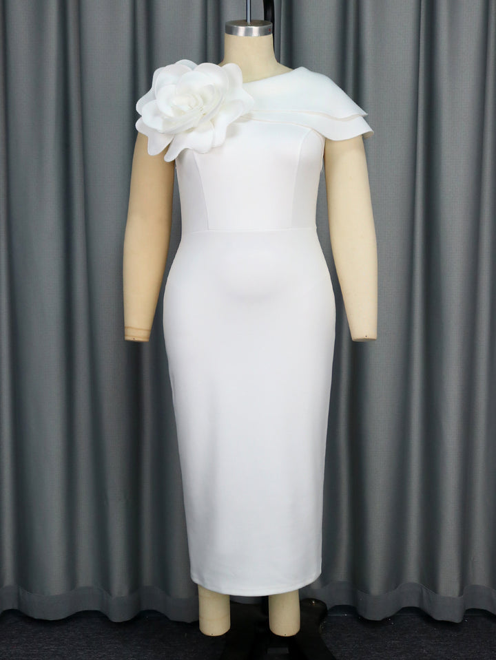 Damen elegantes Etuikleid mit floralem Akzent und Schulterdesign Drune