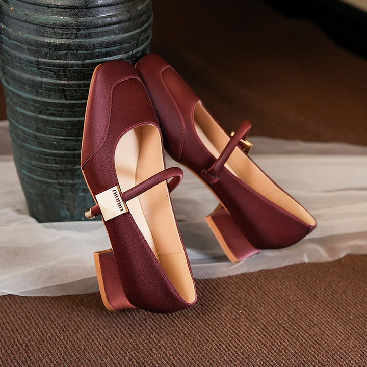 Dame Quadrat-Zehentrenner Mary Jane Pumps mit Blockabsatz Drune