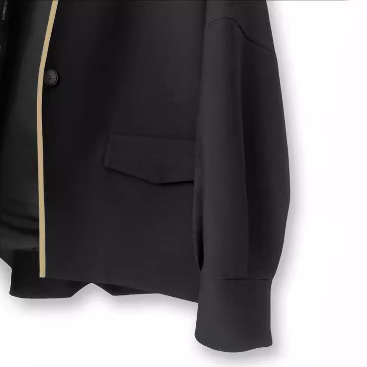 Damen Oversize kragenlose Blazerjacke mit kontrastpaspel & Pattentaschen Drune