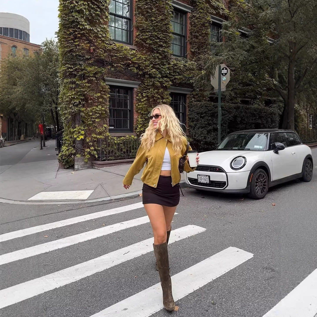 Damen Blousonjacke in Velours‑Optik mit Raglanärmeln und tailliertem Saum Drune