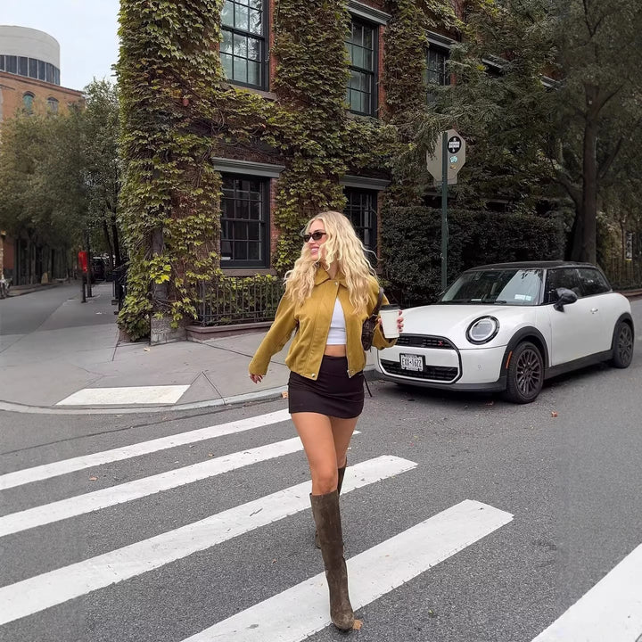 Damen Blousonjacke in Velours‑Optik mit Raglanärmeln und tailliertem Saum Drune