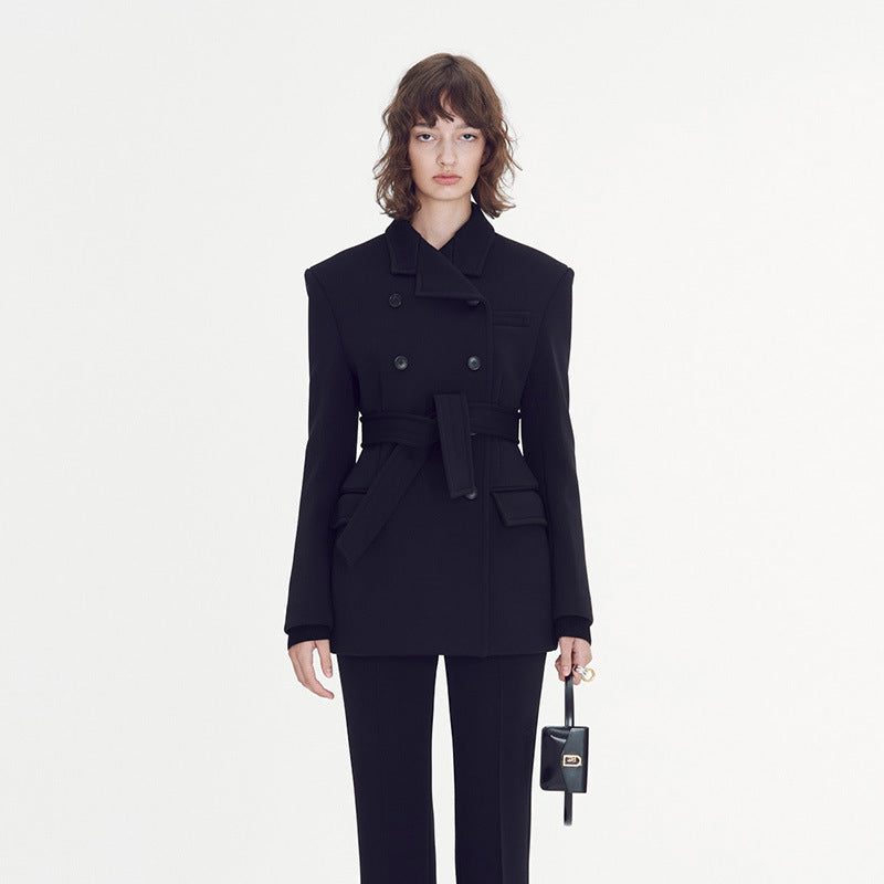 Damen eleganter und taillierter Blazer mit doppelter Knopfreihe Drune