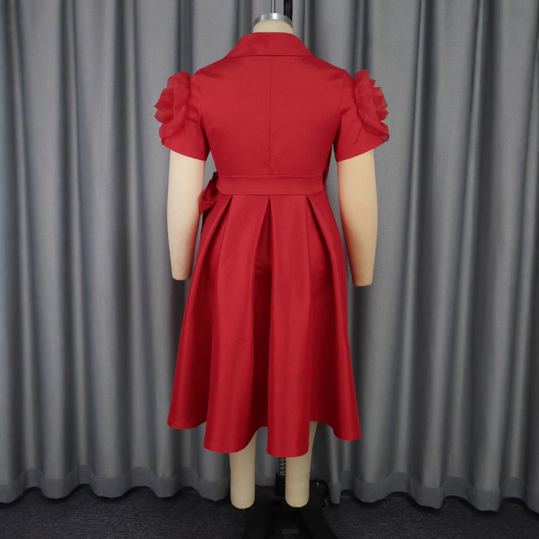 Damen Wickelkleid mit voluminösen Puffärmeln Drune