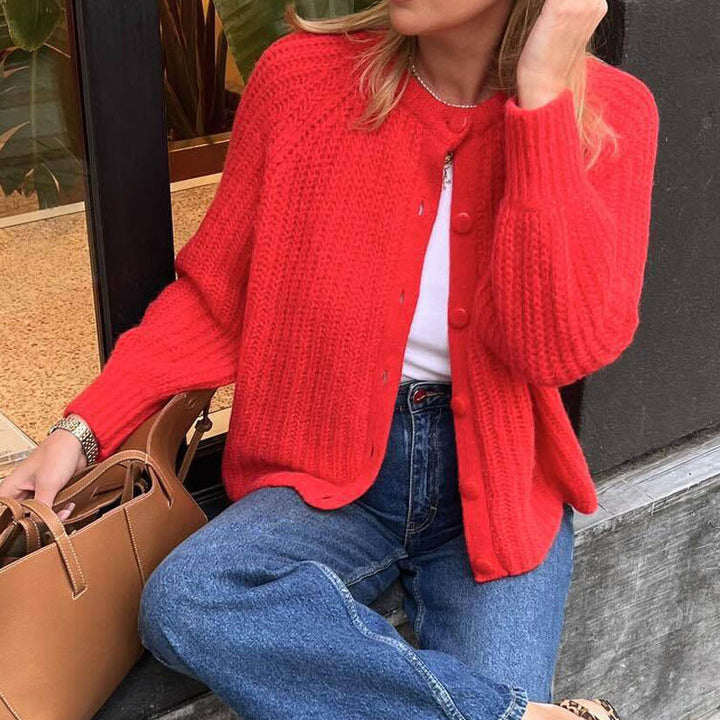 Damen Oversize Mohair-Effekt Strickjacke mit Rippenstruktur und Rundhalsausschnitt Drune