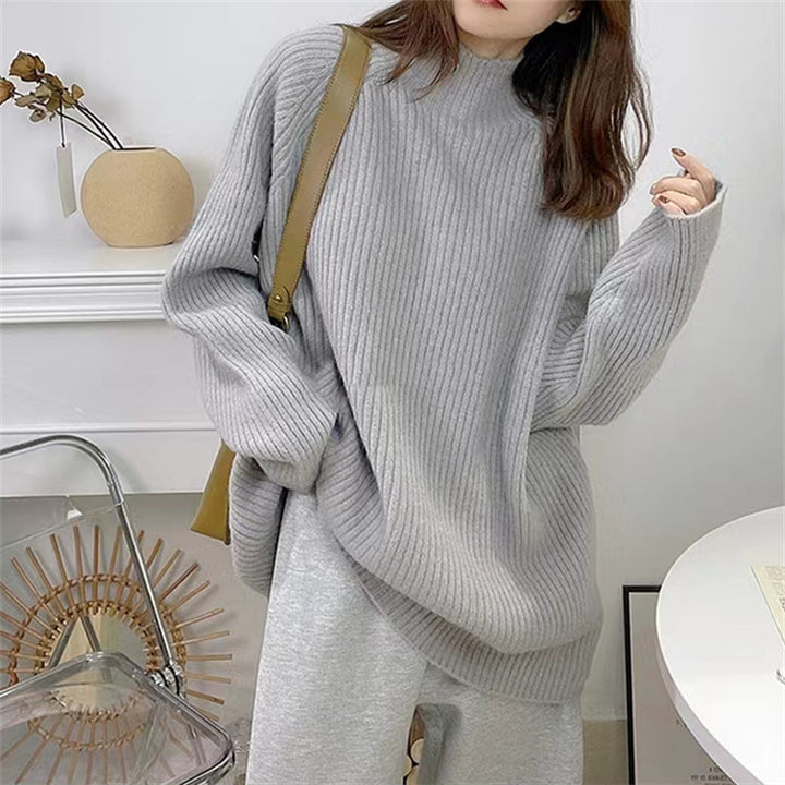 Damen Grobstrickpullover mit hohem Kragen und strukturiertem Rippdesign Drune