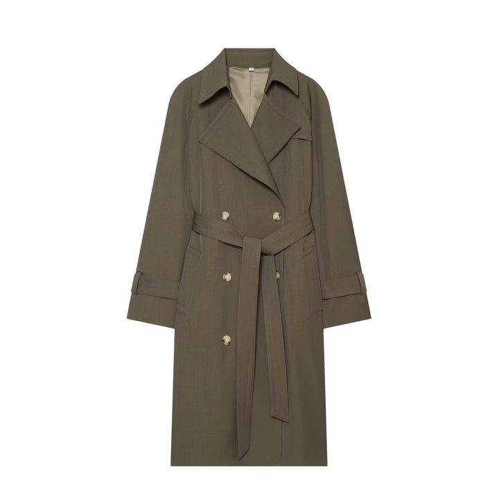 Damen Doppelreihiger Trenchcoat mit Taillengürtel und Raglanärmeln Drune