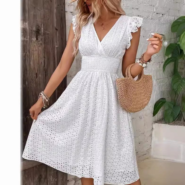 Damen Sommerliches Rüschkleid mit Waffelstruktur Drune