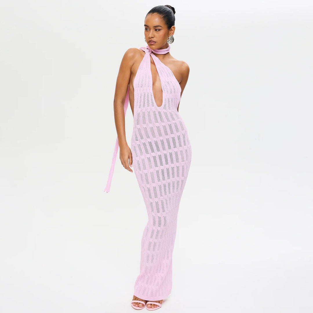 Damen trendiges Netzkleid mit Bindegürtel Drune