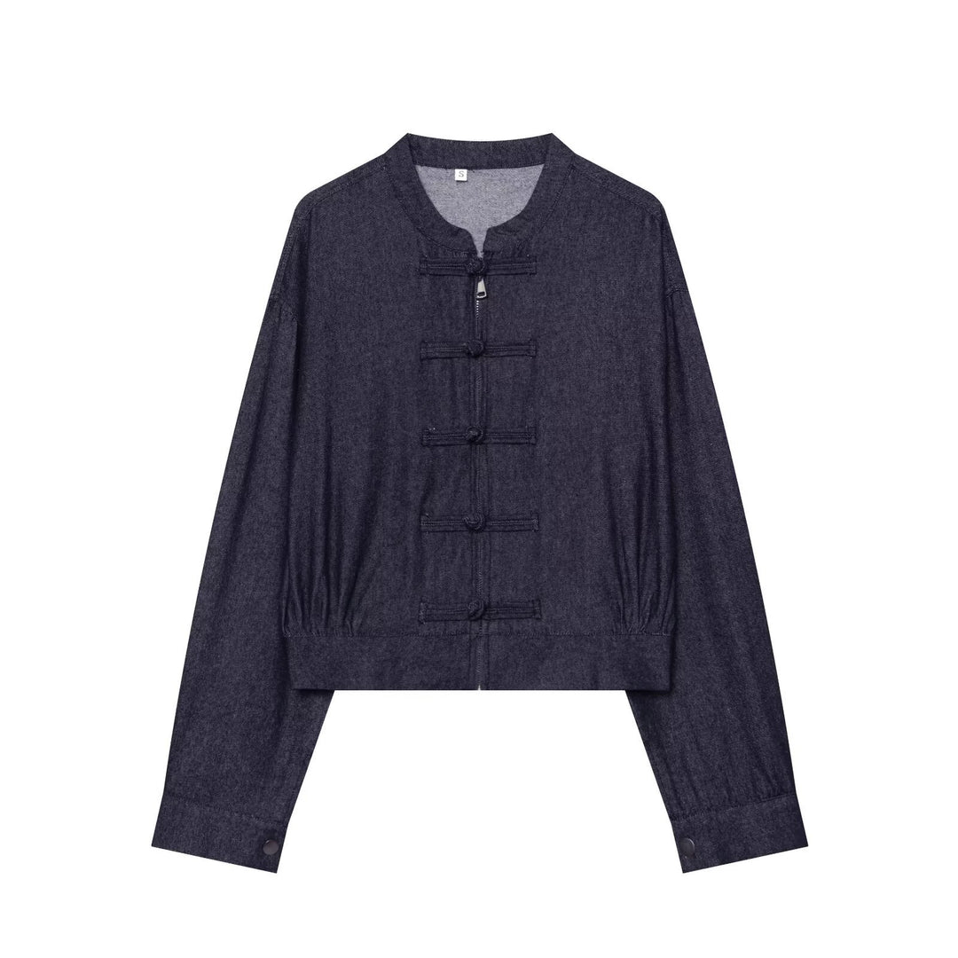 Damen Kurzer Blouson im China‑Stil mit Stehkragen und Zierknoten Drune