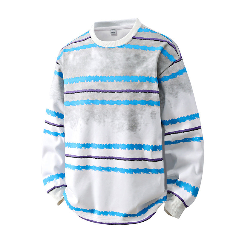 Herren Rundhals-Sweatshirt mit Aquarellstreifen und gerippten Bündchen Drune