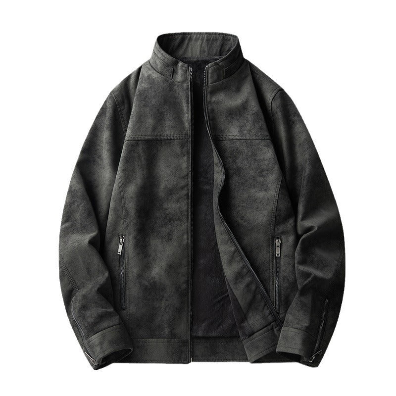 Herren Stilvolle Kunstlederjacke mit Stehkragen Drune