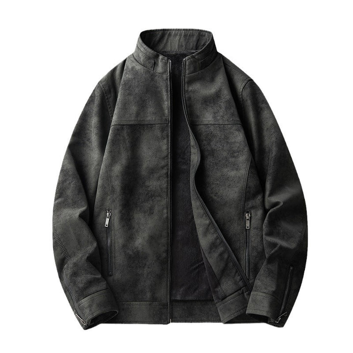 Herren Stilvolle Kunstlederjacke mit Stehkragen Drune