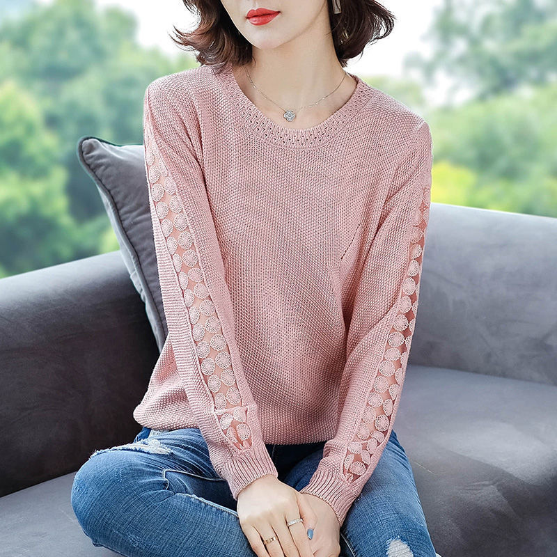 Damen Eleganter Strickpullover mit Lochmuster Drune