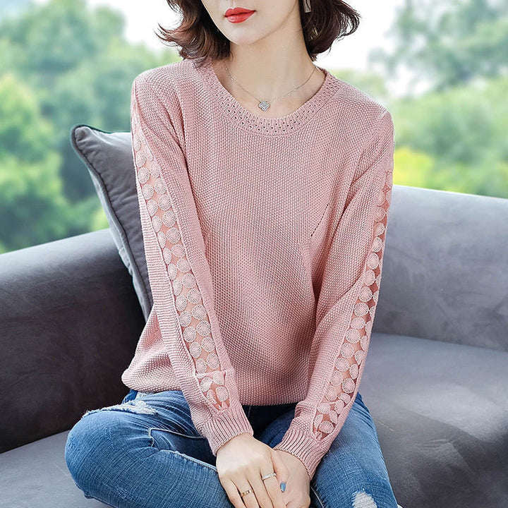 Damen Eleganter Strickpullover mit Lochmuster Drune