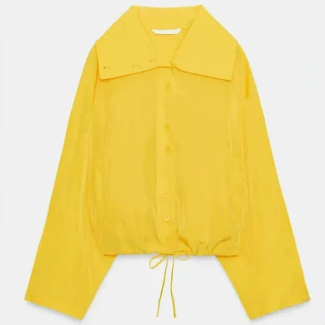 Damen Leichte Oversize‑Utilityjacke mit Tunnelzug‑Taillierung, Stehkragen und Ballonärmeln Drune