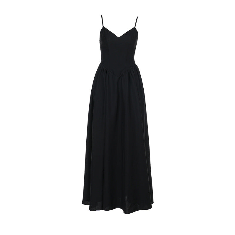 Damen Elegantes lange Maxikleid mit schmalen Spaghetti-Trägern und fließendem Rock Drune