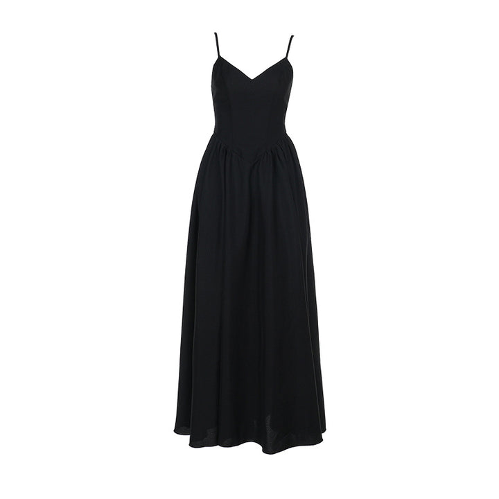 Damen Elegantes lange Maxikleid mit schmalen Spaghetti-Trägern und fließendem Rock Drune