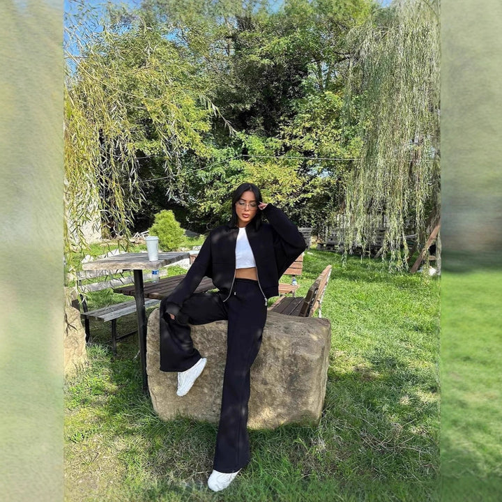 Damen Lässiges Zweiteiliges Lounge-Set mit weitem Oberteil und Flared Pants Drune