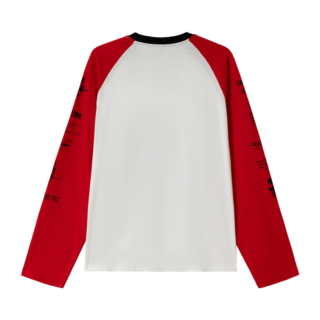 Unisex Langarm-Raglanshirt mit grafischem Print und kontrastierendem Rundhalsausschnitt Drune